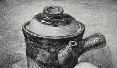 蔬菜小刀桌子素描靜物作品